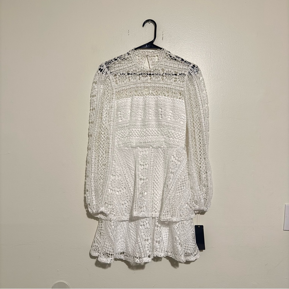 City Studio White Long Sleeve Lace Mini Dress
